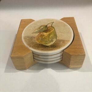 CounterArt PEARS 🍐 Design Absorbent Coasters in Wooden Holder, Set of 4